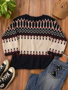 It’s Pure Gould VTG Scandi-Inspired Geometric Knit Sweater Boho Made 80s 90s M/L